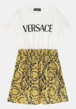 Versace DRESS POP BAROCCO KIDS LOGO Robe En Jersey Bianco/nero/oro Enfant