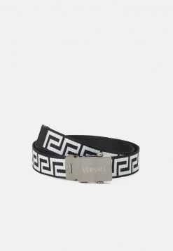 Versace Unisex CINTURA FIBBIA CASSETTA NASTRO GRECA Ceinture Nero/bianco/rutenio