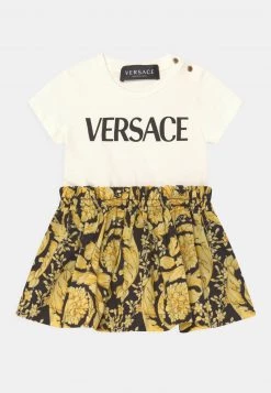 Versace Enfant DRESS POP BAROCCO KIDS LOGO Robe En Jersey Bianco/nero/oro