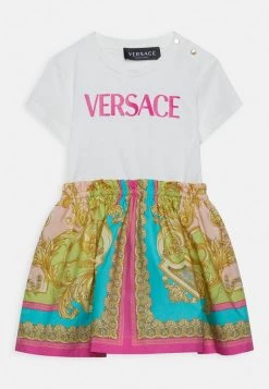 Versace DRESS JERSEY POPELINE BAROCCO Robe En Jersey Bianco/cerise/multicolor Enfant
