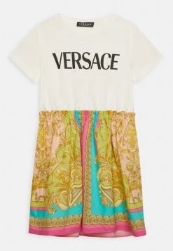 Versace DRESS LOGO POPELINE BAROCCO Robe En Jersey Bianco/nero/multicolor Enfant