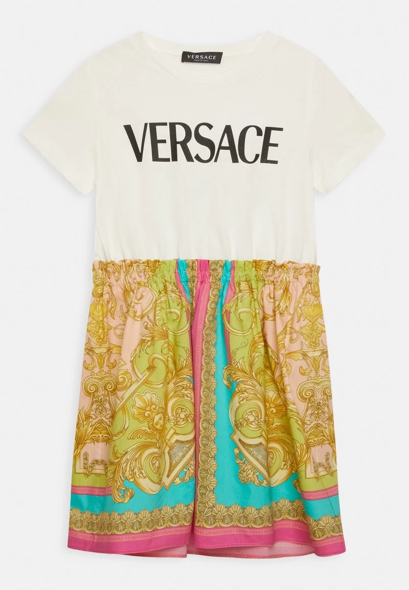 Versace DRESS LOGO POPELINE BAROCCO Robe En Jersey Bianco/nero/multicolor Enfant 1 Versace DRESS LOGO POPELINE BAROCCO Robe En Jersey Bianco/nero/multicolor Enfant