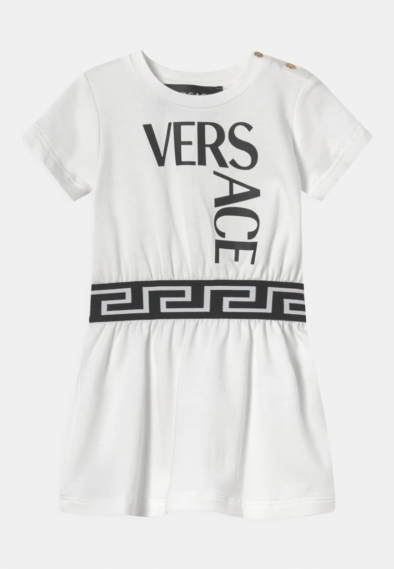 Versace LOGO Robe En Jersey Bianco/nero Enfant 1 Versace LOGO Robe En Jersey Bianco/nero Enfant