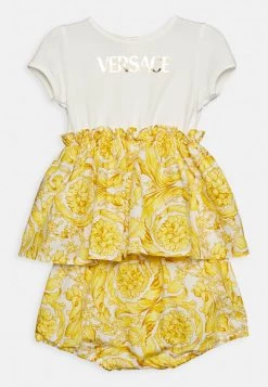 Versace DRESS BAROCCO KIDS LOGO Robe En Jersey Bianco/oro Enfant