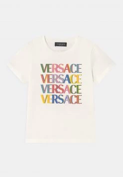 Versace LOGO SCRITTA UNISEX T Shirt Imprimé Bianco/multicolor